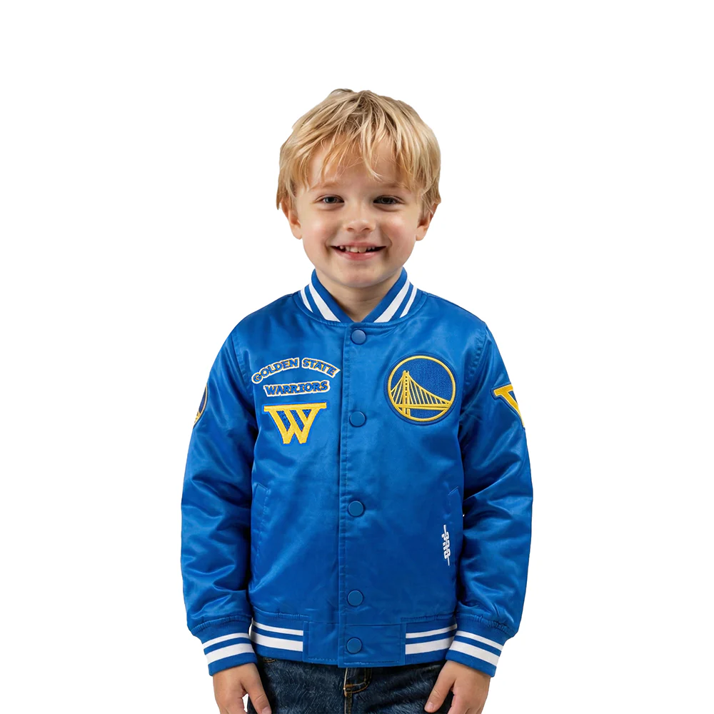 NBA GOLDEN STATE WARRIORS RETRO CLASSIC TODDLER BOYS RIB SATIN JACKET (ROYAL BLUE)