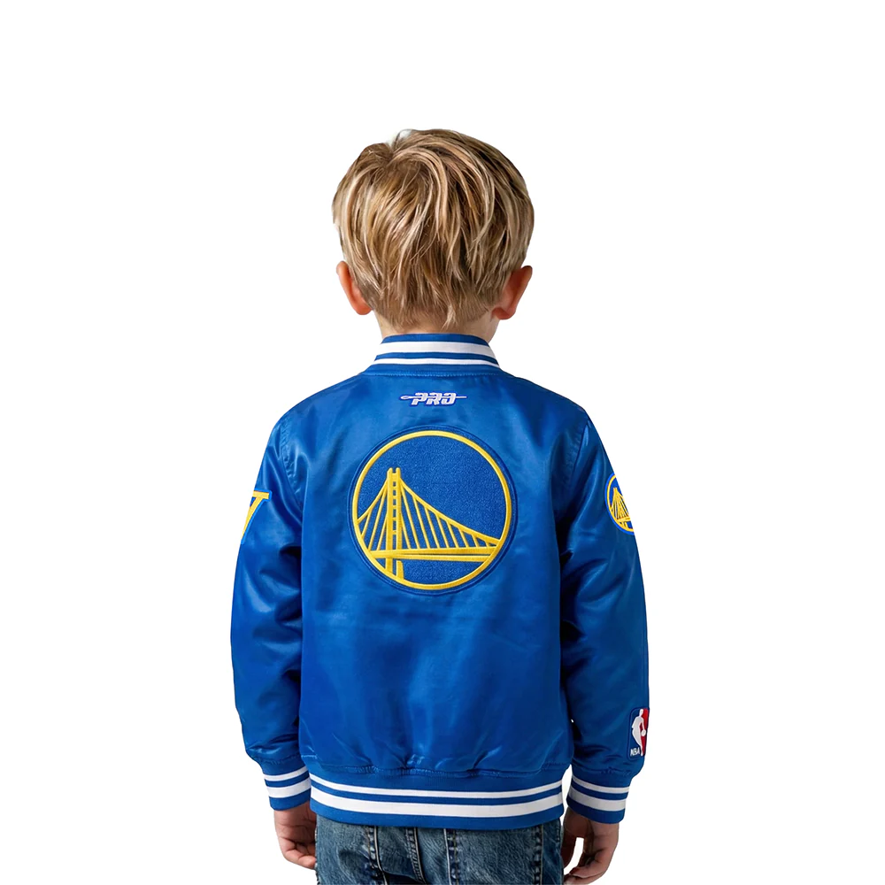 NBA GOLDEN STATE WARRIORS RETRO CLASSIC TODDLER BOYS RIB SATIN JACKET (ROYAL BLUE) - Image 2