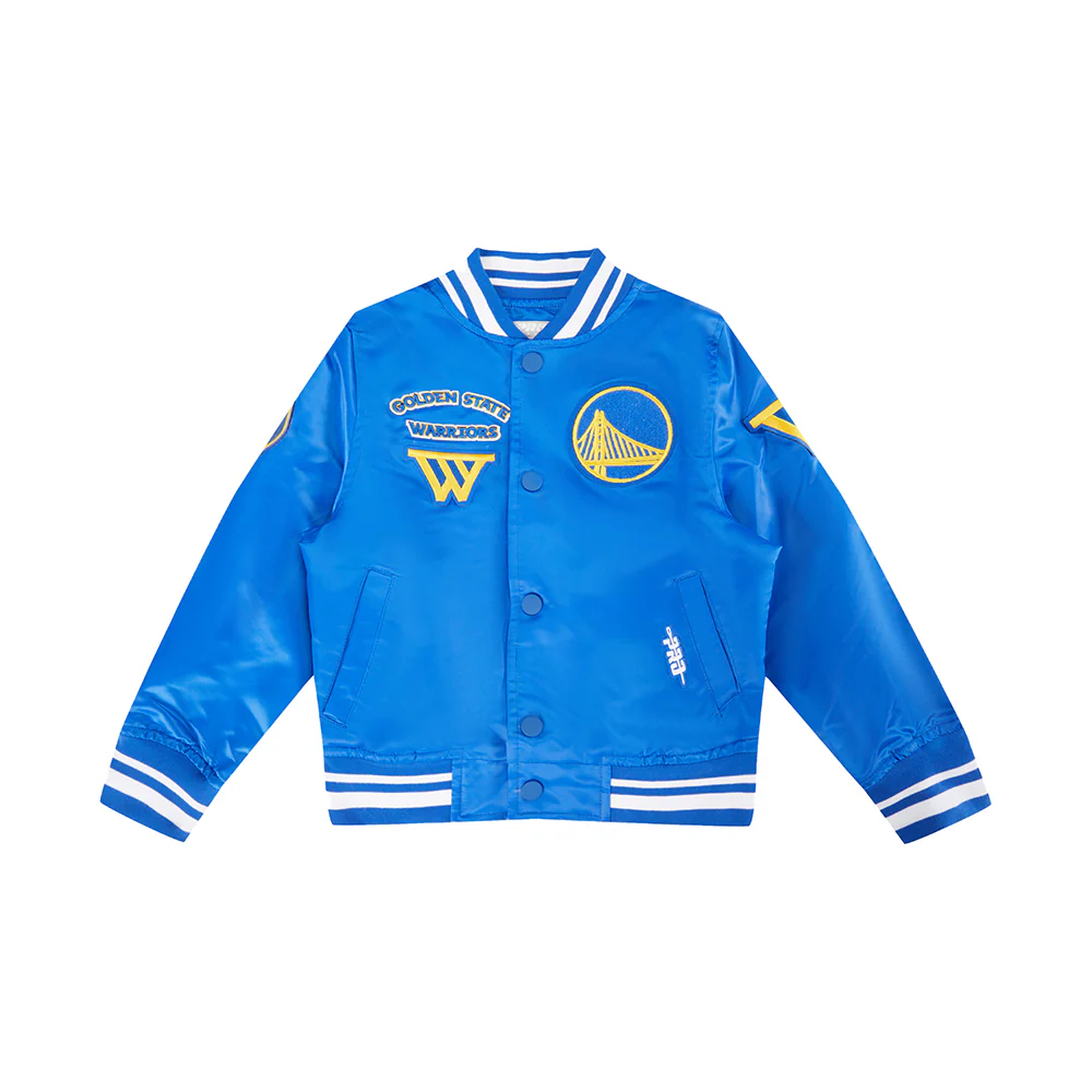 NBA GOLDEN STATE WARRIORS RETRO CLASSIC TODDLER BOYS RIB SATIN JACKET (ROYAL BLUE) - Image 3