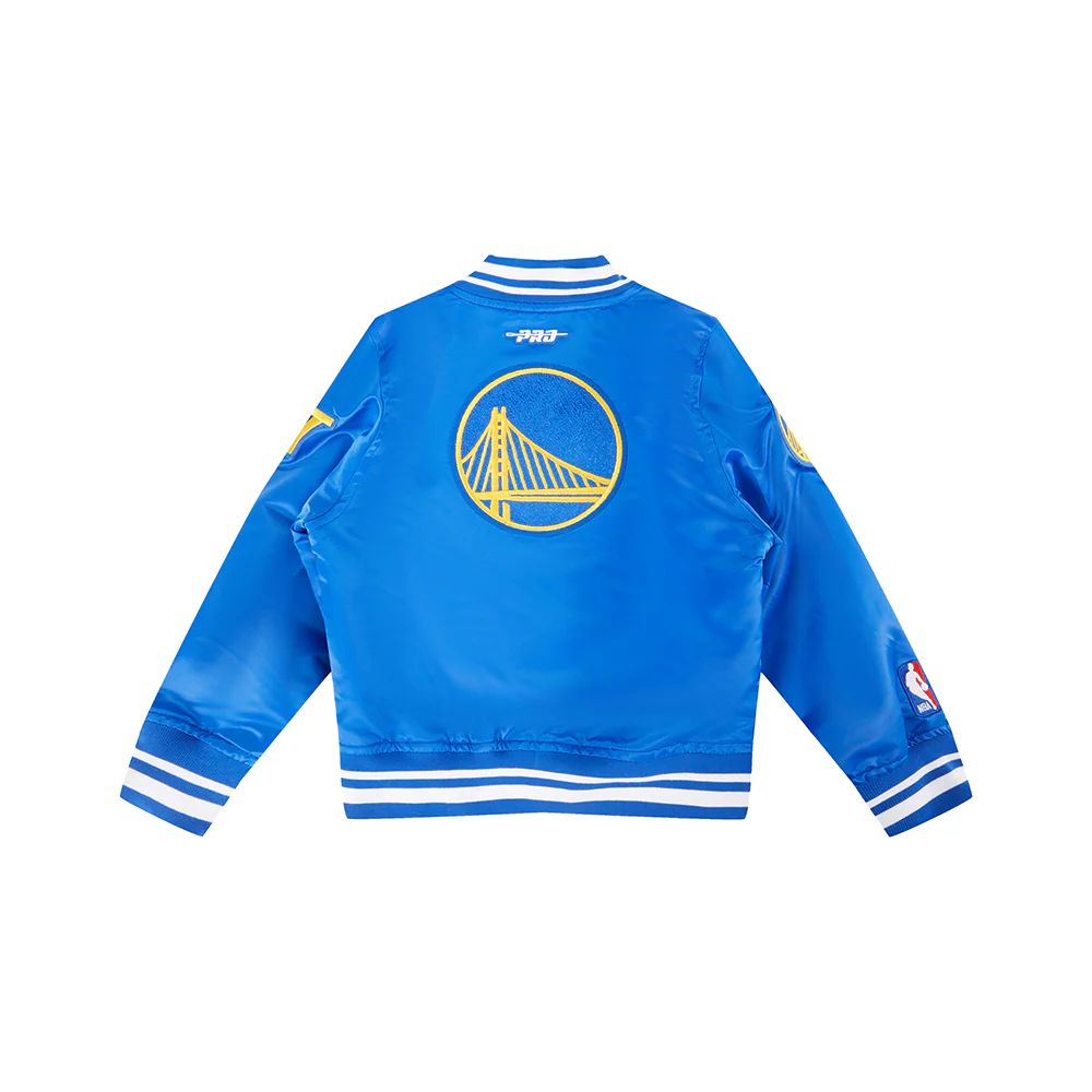 NBA GOLDEN STATE WARRIORS RETRO CLASSIC TODDLER BOYS RIB SATIN JACKET (ROYAL BLUE) - Image 4