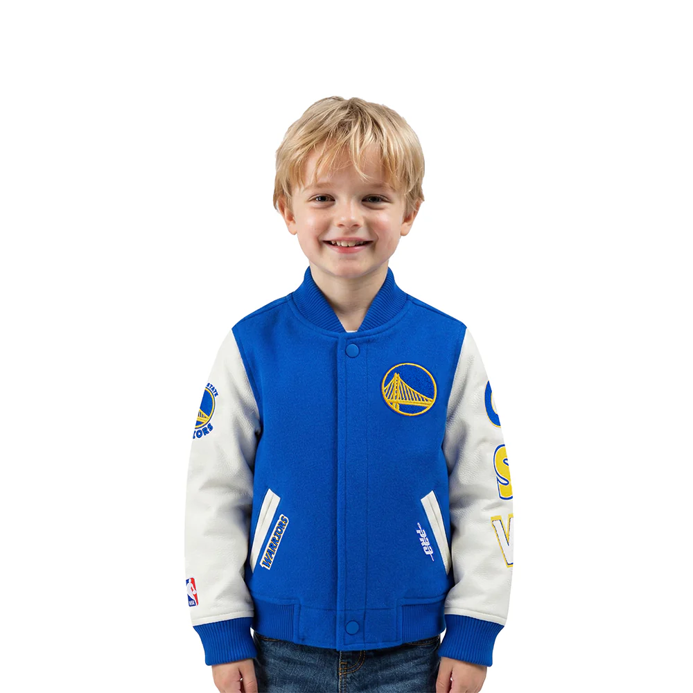 NBA GOLDEN STATE WARRIORS CLASSIC TODDLER BOYS WOOL VARSITY JACKET (ROYAL BLUE/WHITE)