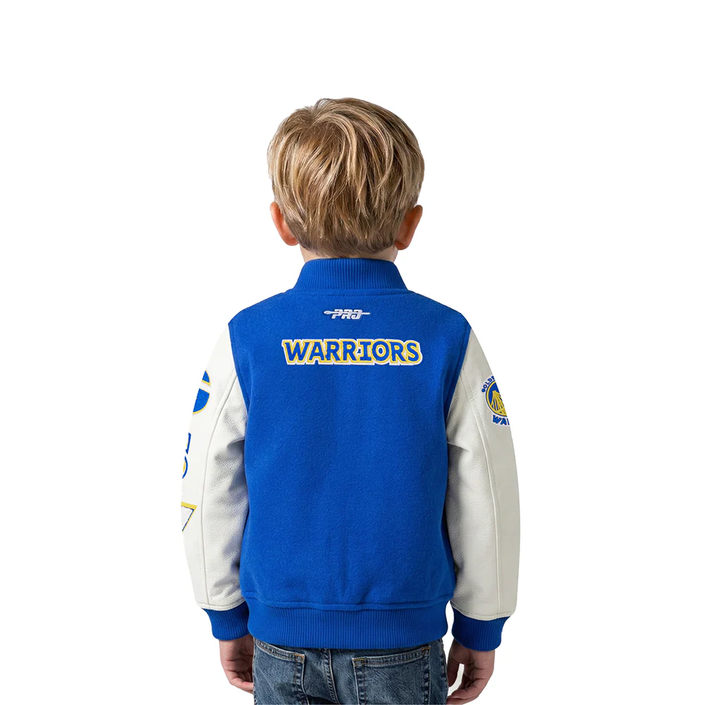 NBA GOLDEN STATE WARRIORS CLASSIC TODDLER BOYS WOOL VARSITY JACKET (ROYAL BLUE/WHITE) - Image 2