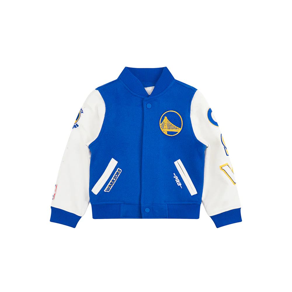 NBA GOLDEN STATE WARRIORS CLASSIC TODDLER BOYS WOOL VARSITY JACKET (ROYAL BLUE/WHITE) - Image 3
