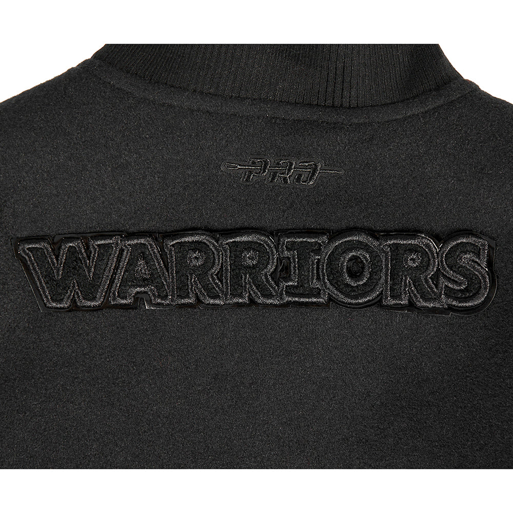 NBA GOLDEN STATE WARRIORS TRIPLE BLACK TODDLER BOYS WOOL VARSITY JACKET (JET BLACK) - Image 9