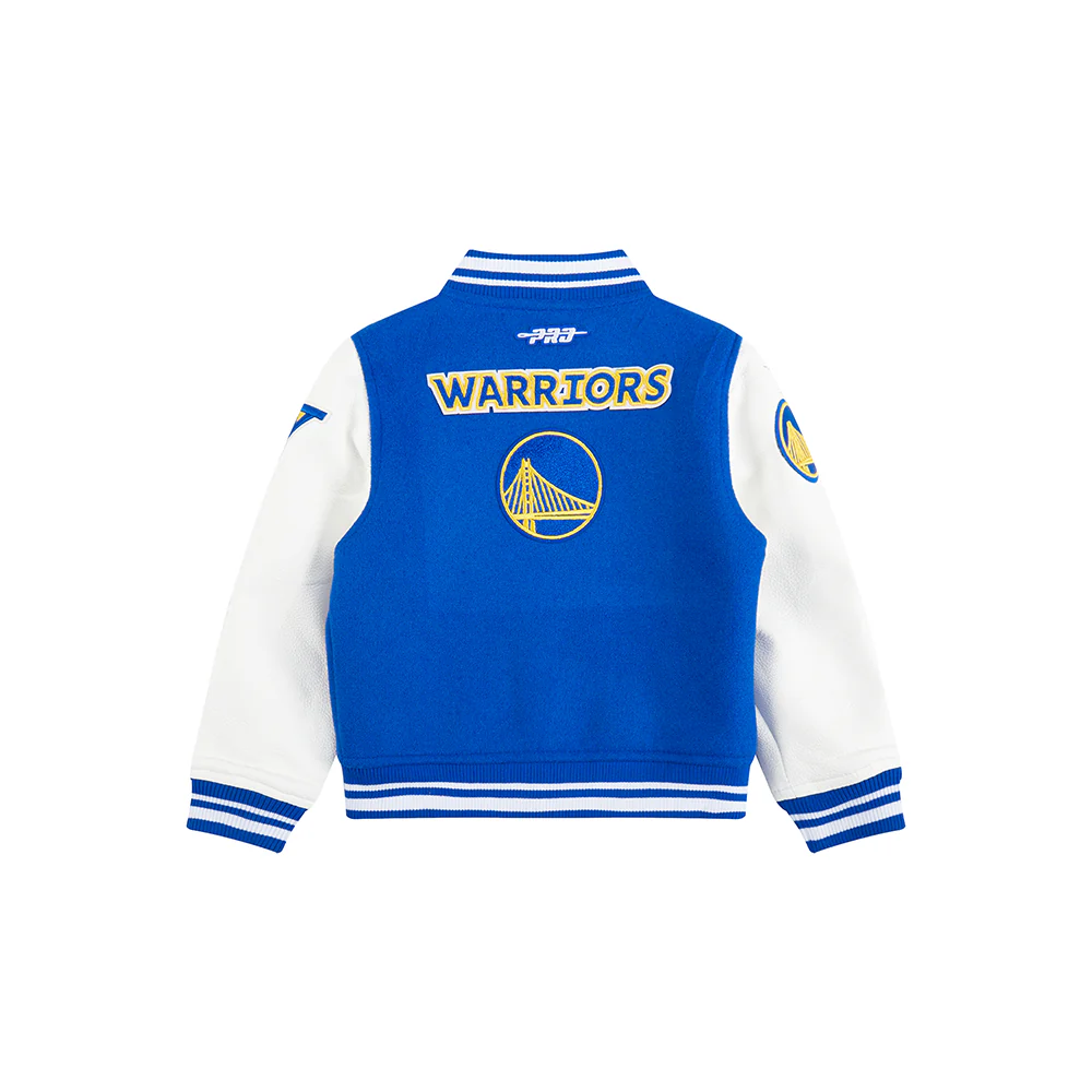 NBA GOLDEN STATE WARRIORS RETRO CLASSIC TODDLER BOYS RIB WOOL VARSITY JACKET (ROYAL BLUE/WHITE) - Image 4