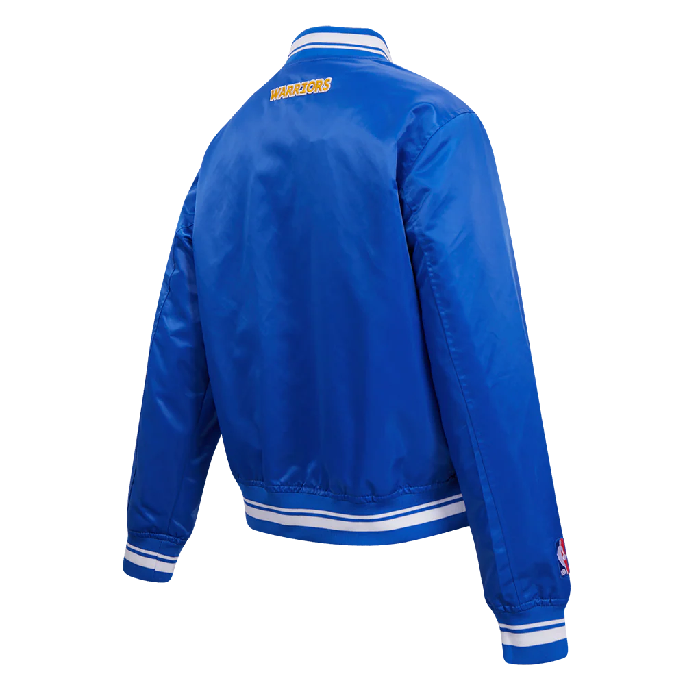 NBA GOLDEN STATE WARRIORS SCRIPT TAIL WOMEN'S SATIN JACKET (ROYAL BLUE) - Image 3