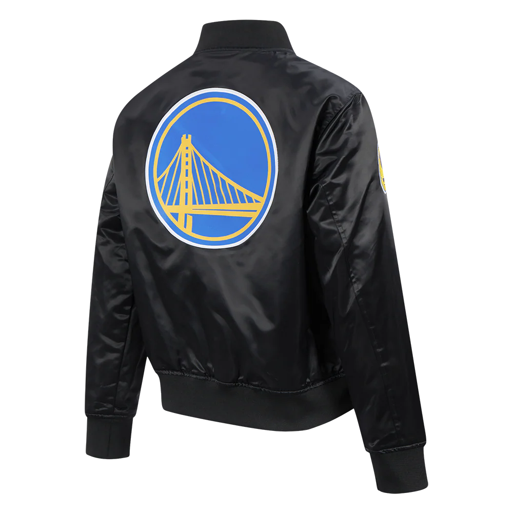NBA GOLDEN STATE WARRIORS CLASSIC WOMEN'S SATIN JACKET (BLACK) - Image 4
