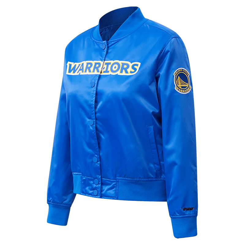 NBA GOLDEN STATE WARRIORS CLASSIC WOMEN'S SATIN JACKET (ROYAL BLUE) - Image 2