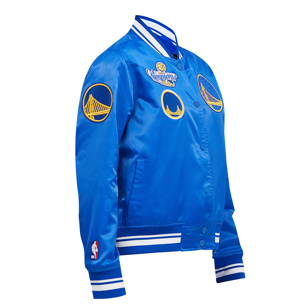 NBA GOLDEN STATE WARRIORS RETRO CLASSIC WOMEN'S RIB SATIN JACKET (ROYAL BLUE) - Image 3