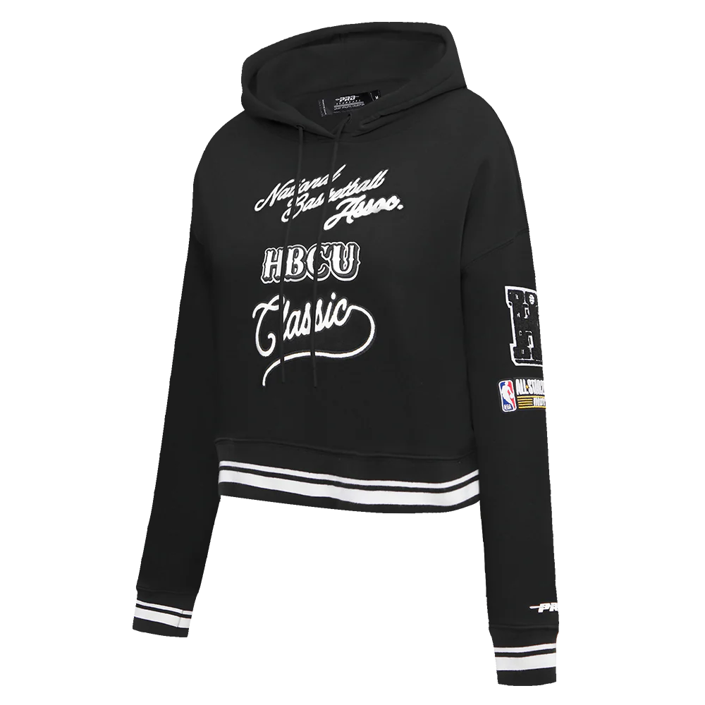 HBCU X NBA ALL STAR 2024 WOMEN'S RIB FLEECE CROPPED PULLOVER HOODIE (BLACK) - Image 2