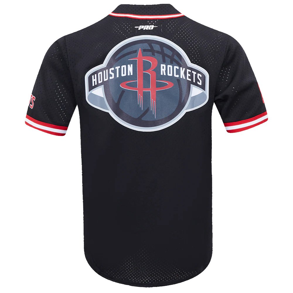 NBA HOUSTON ROCKETS SCRIPT TAIL MEN'S MESH BUTTON DOWN SHIRT (BLACK/RED) - Image 4