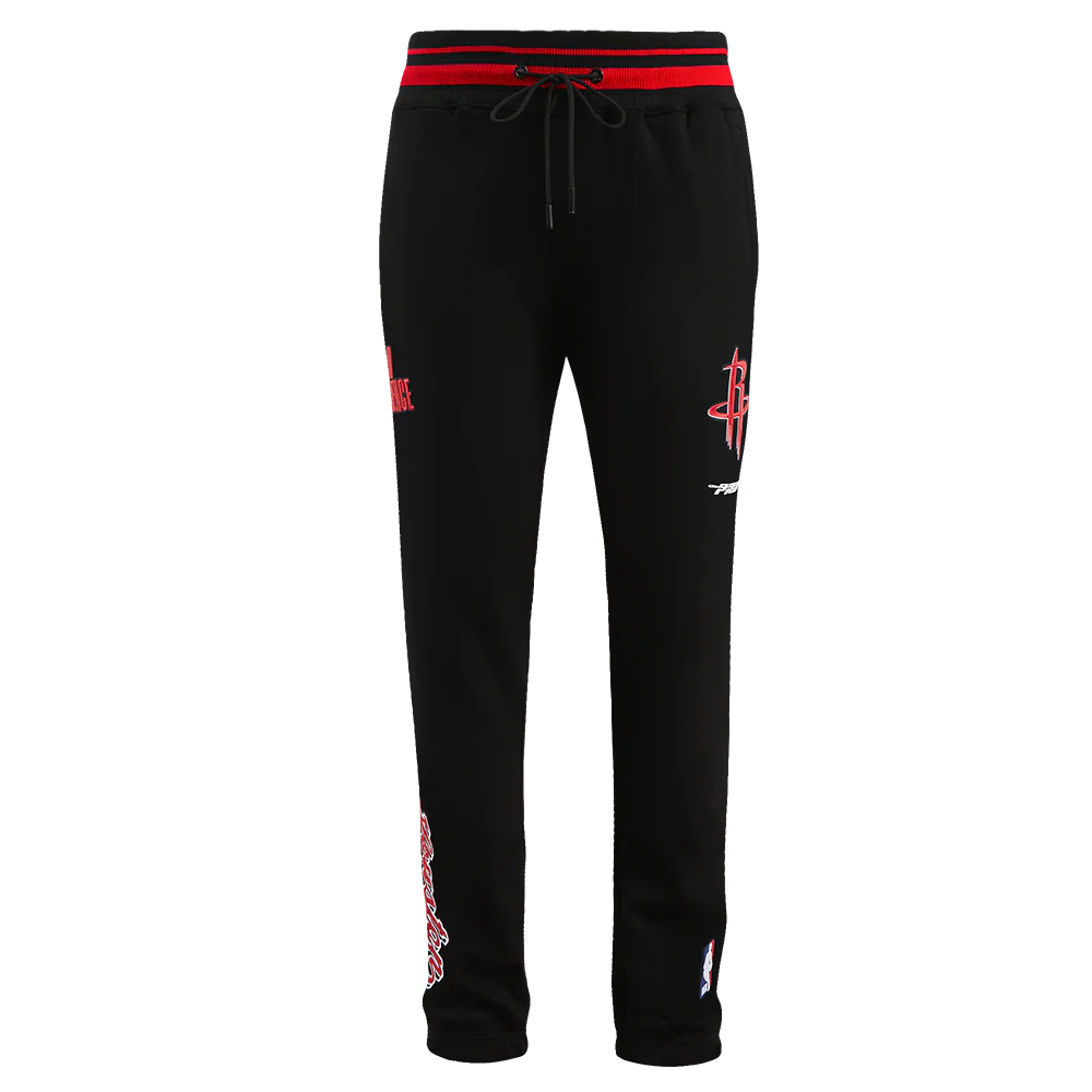 NBA HOUSTON ROCKETS SCRIPT TAIL MEN'S RIB FLEECE SWEATPANT (BLACK/RED/BLACK) - Image 2