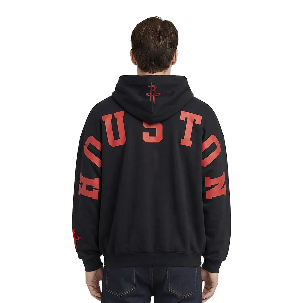NBA HOUSTON ROCKETS WINGSPAN MEN'S DROP SHOULDER FLEECE PULLOVER HOODIE (BLACK)