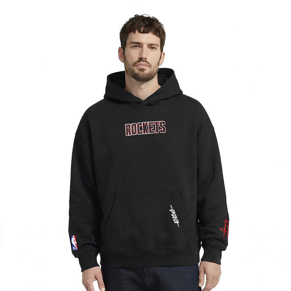 NBA HOUSTON ROCKETS WINGSPAN MEN'S DROP SHOULDER FLEECE PULLOVER HOODIE (BLACK) - Image 2