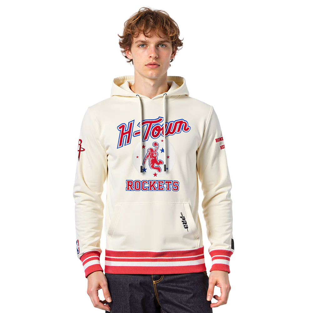 NBA HOUSTON ROCKETS CITY EDITION 25-26 MEN'S RIB FLC PO HOODIE (EGGSHELL/ RED)