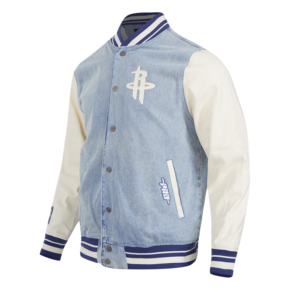 NBA HOUSTON ROCKETS VARSITY BLUES MEN'S DENIM VARSITY JACKET (DENIM/LINEN) - Image 2