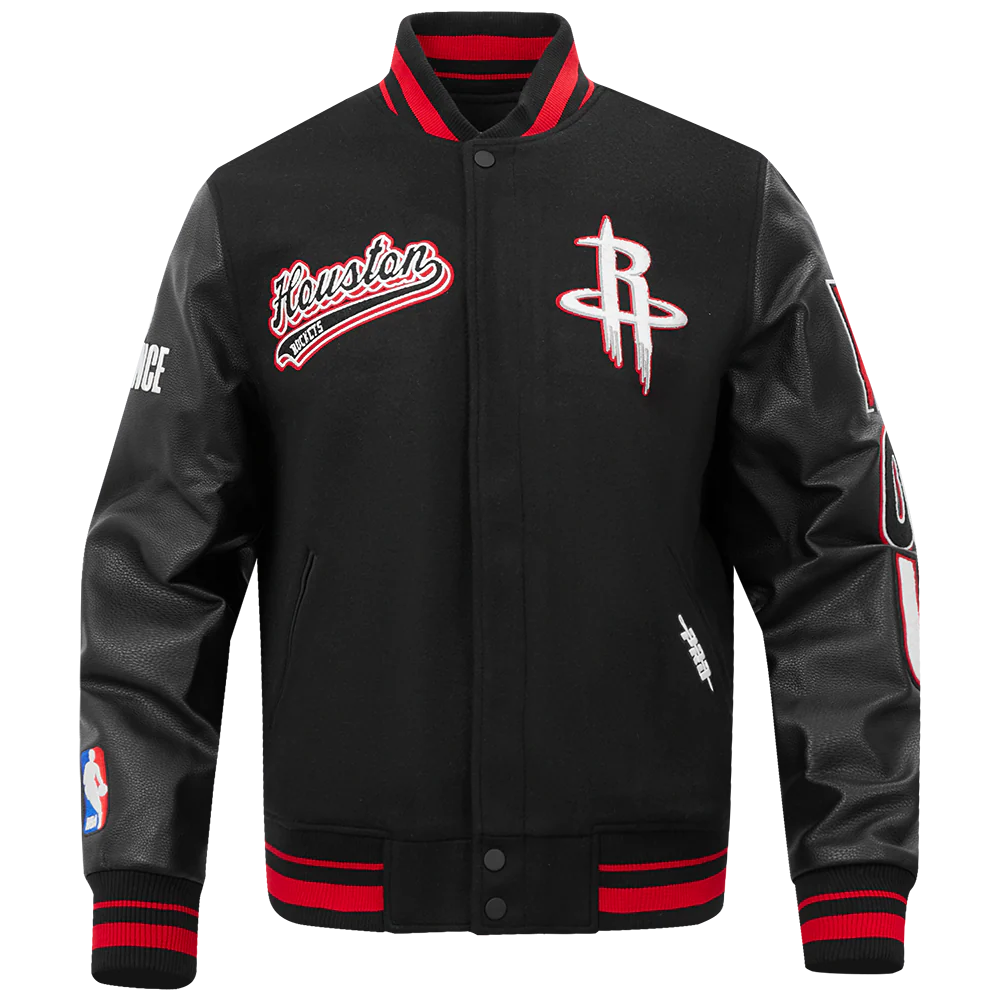 NBA HOUSTON ROCKETS SCRIPT TAIL MEN'S RIB WOOL VARSITY (BLACK/RED/BLACK)