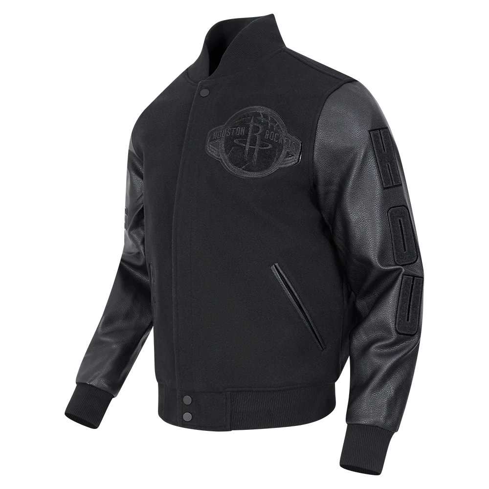 NBA HOUSTON ROCKETS TRIPLE BLACK WOOL MEN'S VARSITY JACKET (TRIPLE BLACK) - Image 2