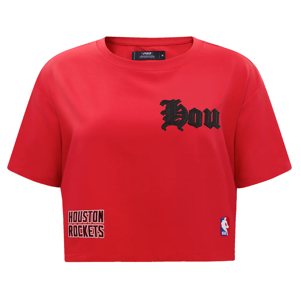 NBA HOUSTON ROCKETS OLD ENGLISH WOMEN'S SJ BOXY TEE (RED) - Image 3
