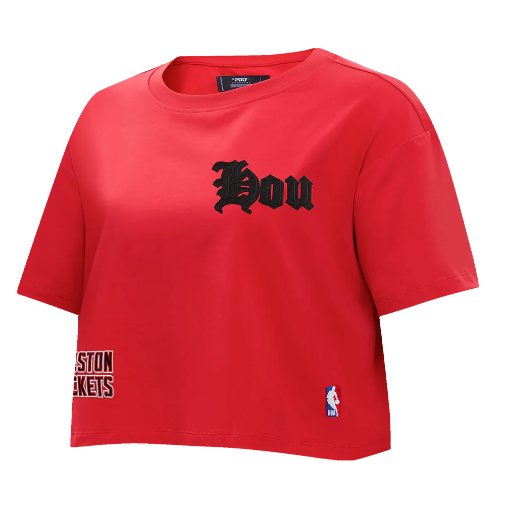 NBA HOUSTON ROCKETS OLD ENGLISH WOMEN'S SJ BOXY TEE (RED) - Image 4