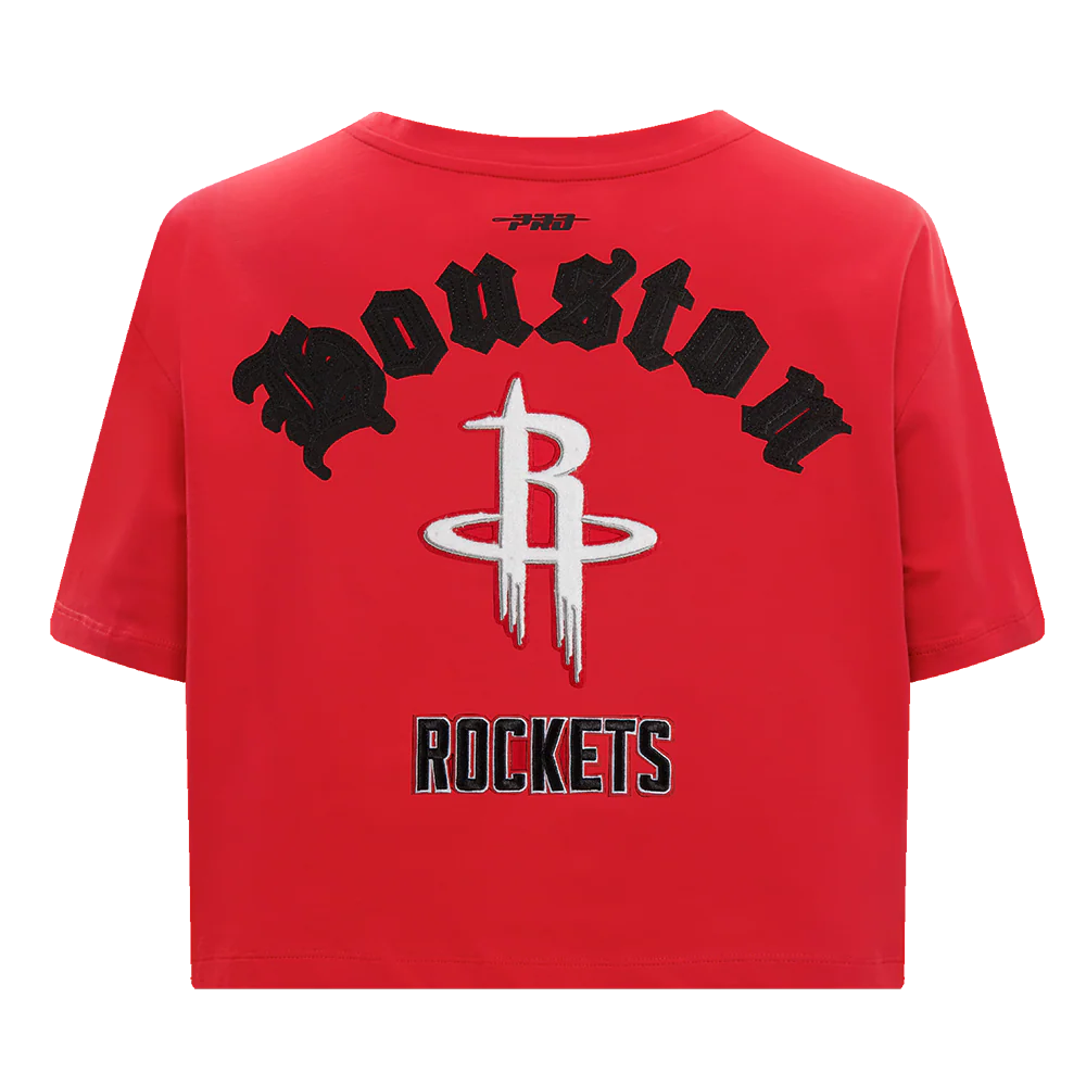 NBA HOUSTON ROCKETS OLD ENGLISH WOMEN'S SJ BOXY TEE (RED) - Image 5