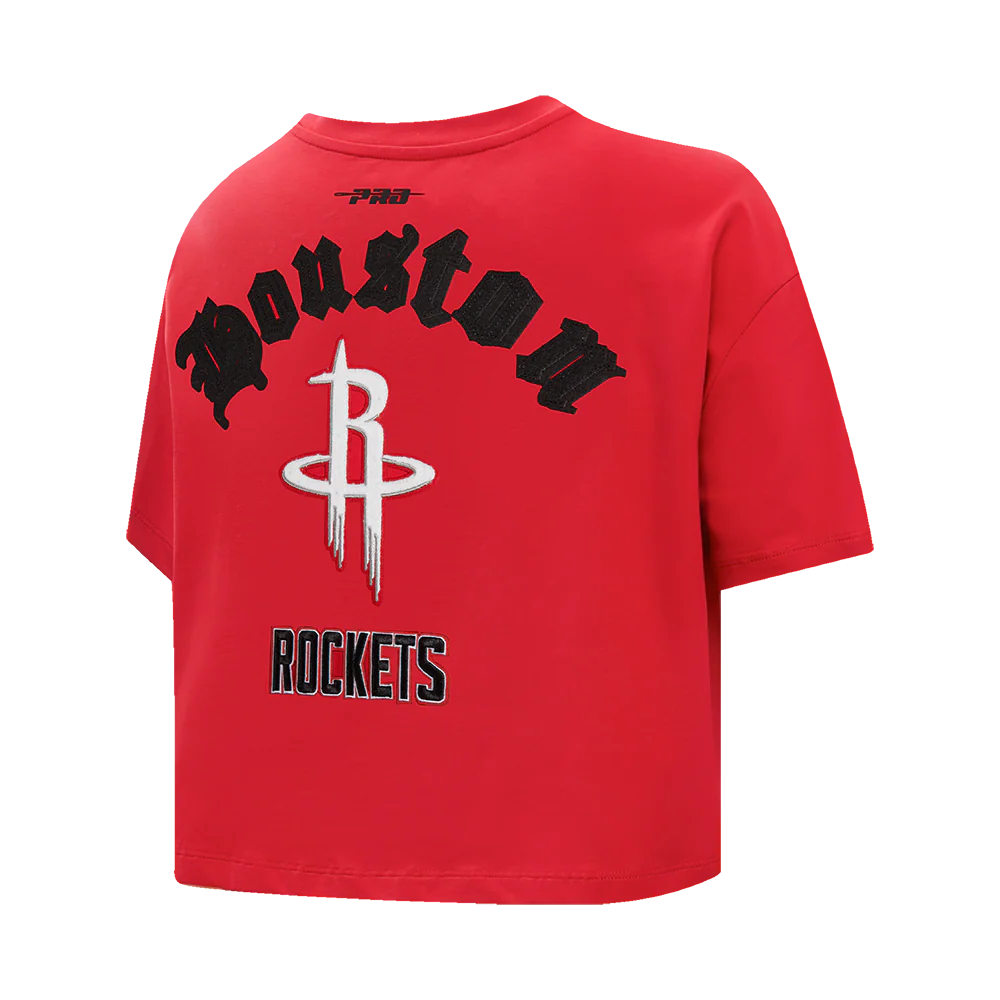 NBA HOUSTON ROCKETS OLD ENGLISH WOMEN'S SJ BOXY TEE (RED) - Image 6