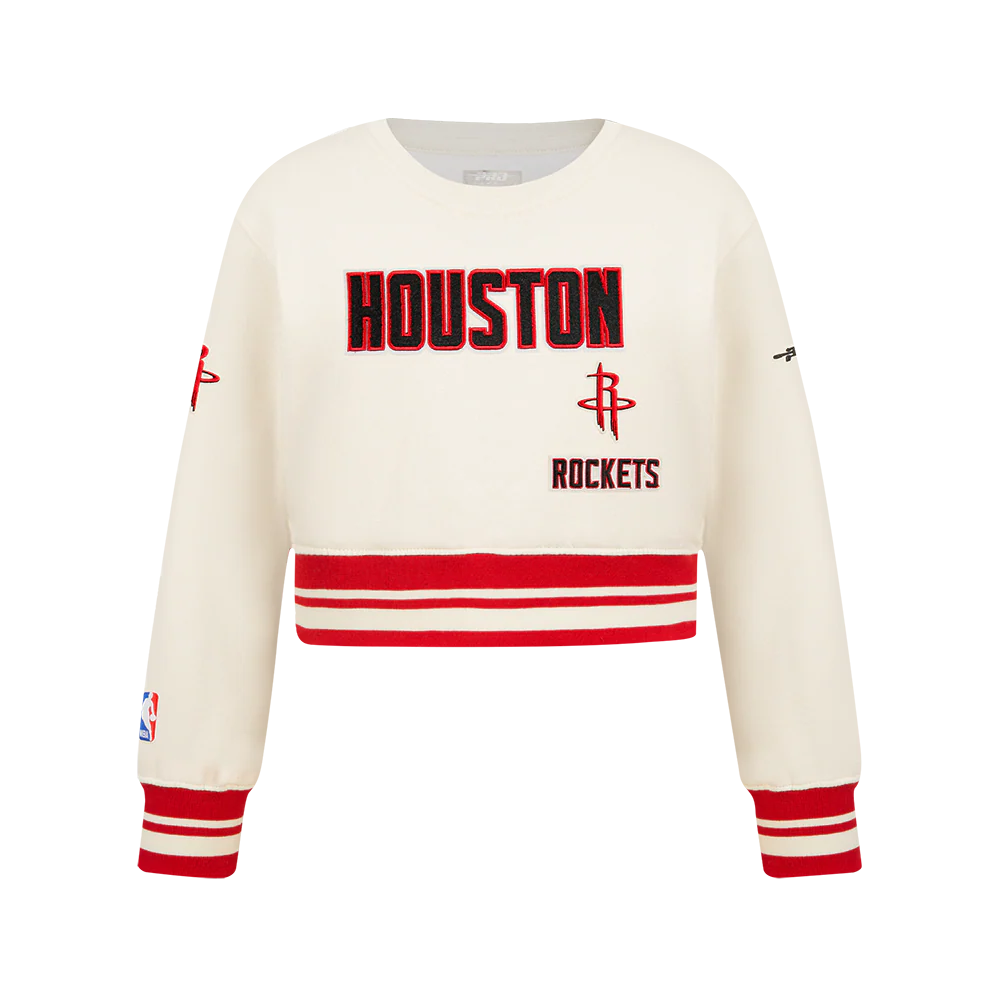 NBA HOUSTON ROCKETS RETRO CLASSIC BIG GIRL'S RIB FLC CREWNECK (EGGSHELL/ RED)