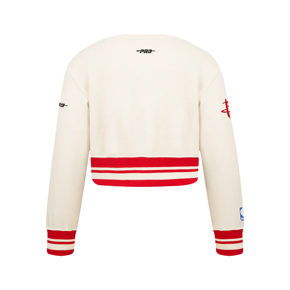 NBA HOUSTON ROCKETS RETRO CLASSIC BIG GIRL'S RIB FLC CREWNECK (EGGSHELL/ RED) - Image 3