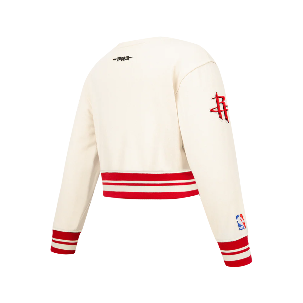 NBA HOUSTON ROCKETS RETRO CLASSIC BIG GIRL'S RIB FLC CREWNECK (EGGSHELL/ RED) - Image 4