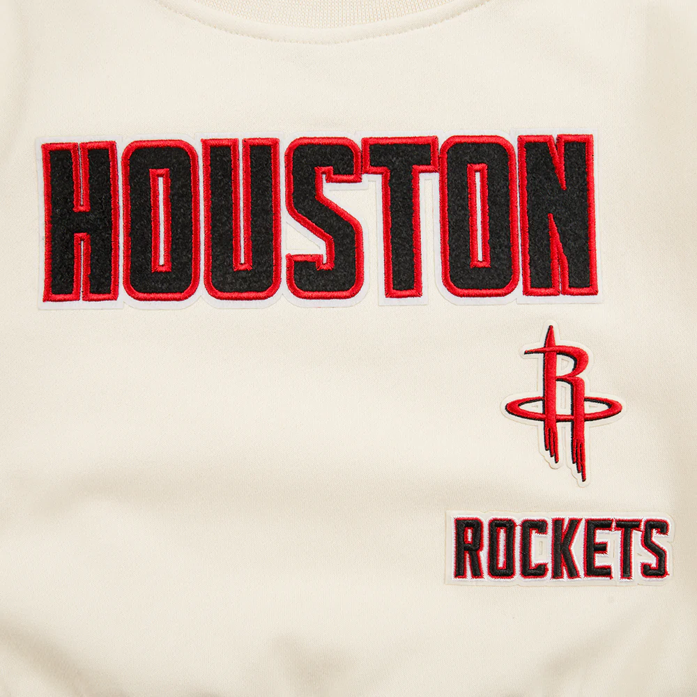 NBA HOUSTON ROCKETS RETRO CLASSIC BIG GIRL'S RIB FLC CREWNECK (EGGSHELL/ RED) - Image 5