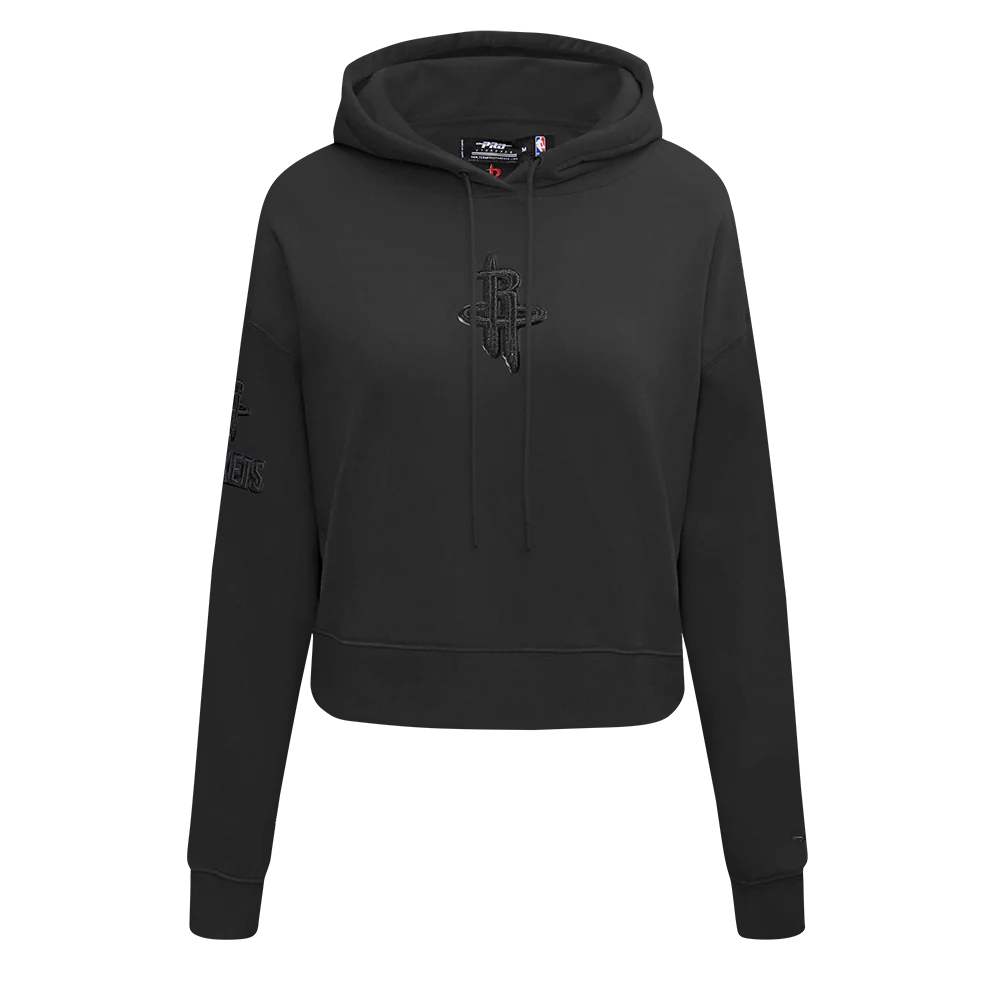 NBA HOUSTON ROCKETS TRIPLE BLACK WOMEN'S FLC CROPPED PO HOODIE (TRIPLE BLACK) - Image 3