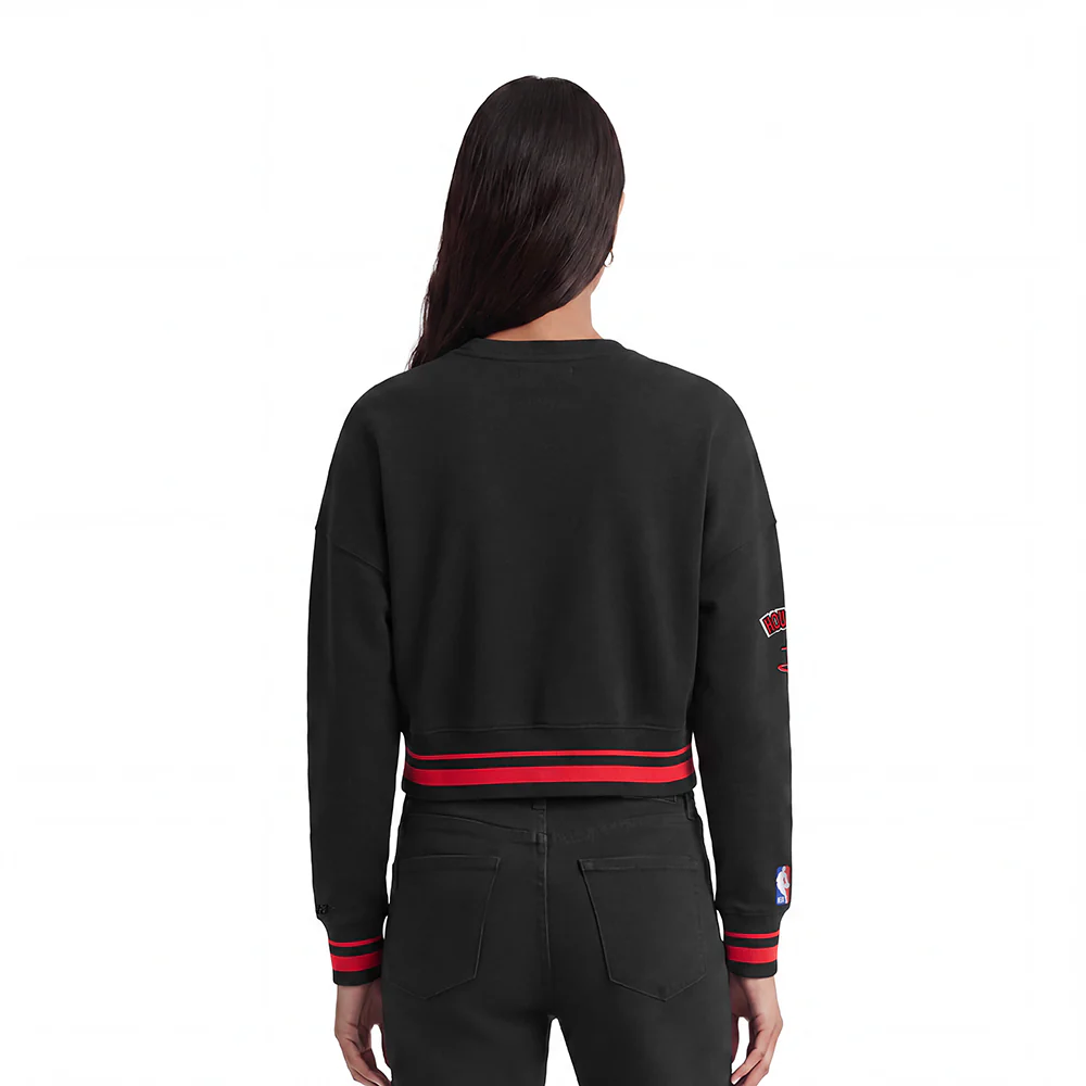 NBA HOUSTON ROCKETS MASHUP WOMEN'S RIB CREWNECK (BLACK/RED/BLACK) - Image 2