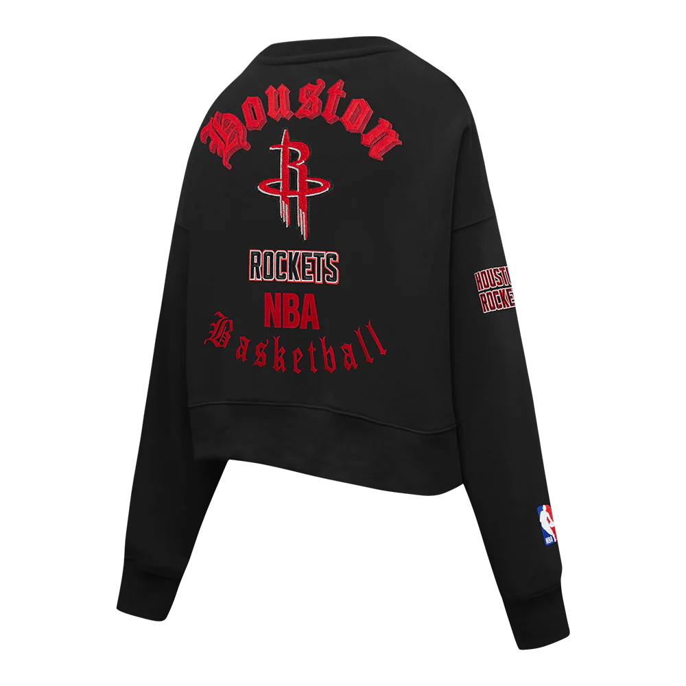 NBA HOUSTON ROCKETS OLD ENGLISH WOMEN'S FLC CREWNECK (BLACK) - Image 6