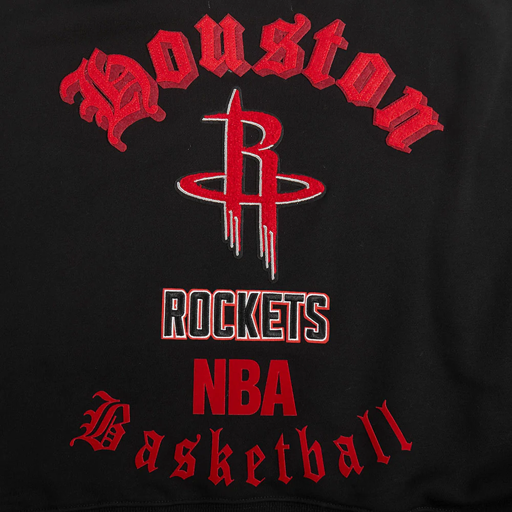 NBA HOUSTON ROCKETS OLD ENGLISH WOMEN'S FLC CREWNECK (BLACK) - Image 9