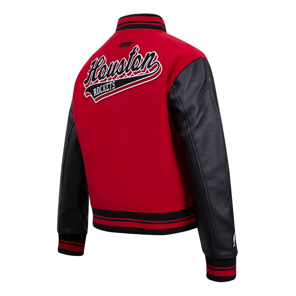 NBA HOUSTON ROCKETS SCRIPT TAIL WOMEN'S WOOL VARSITY JACKET (RED/BLACK) - Image 10