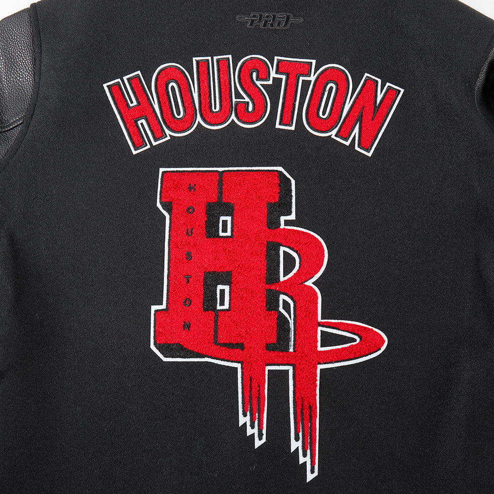 NBA HOUSTON ROCKETS MASHUP WOMEN'S RIB WOOL VARSITY JACKET (BLACK/RED/BLACK) - Image 5