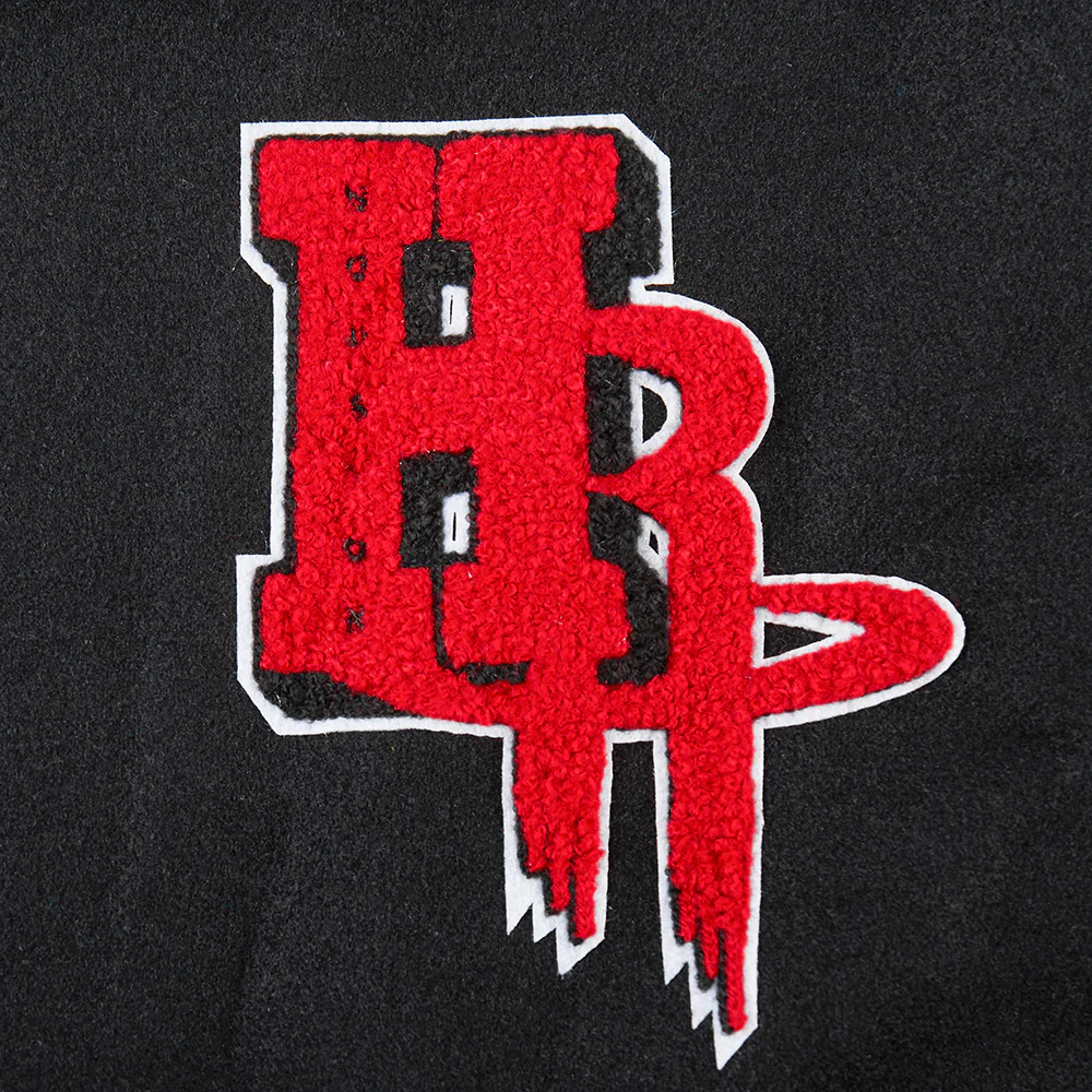 NBA HOUSTON ROCKETS MASHUP WOMEN'S RIB WOOL VARSITY JACKET (BLACK/RED/BLACK) - Image 6