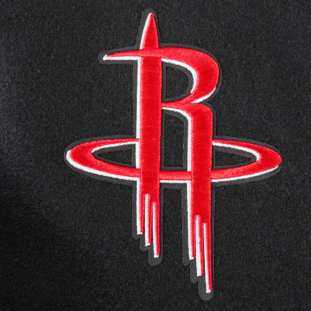 NBA HOUSTON ROCKETS MASHUP WOMEN'S RIB WOOL VARSITY JACKET (BLACK/RED/BLACK) - Image 7