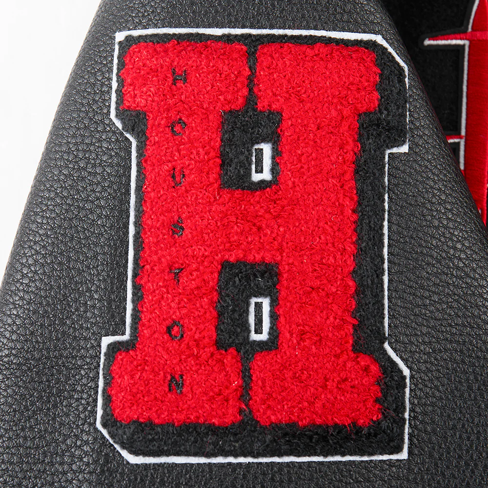 NBA HOUSTON ROCKETS MASHUP WOMEN'S RIB WOOL VARSITY JACKET (BLACK/RED/BLACK) - Image 8