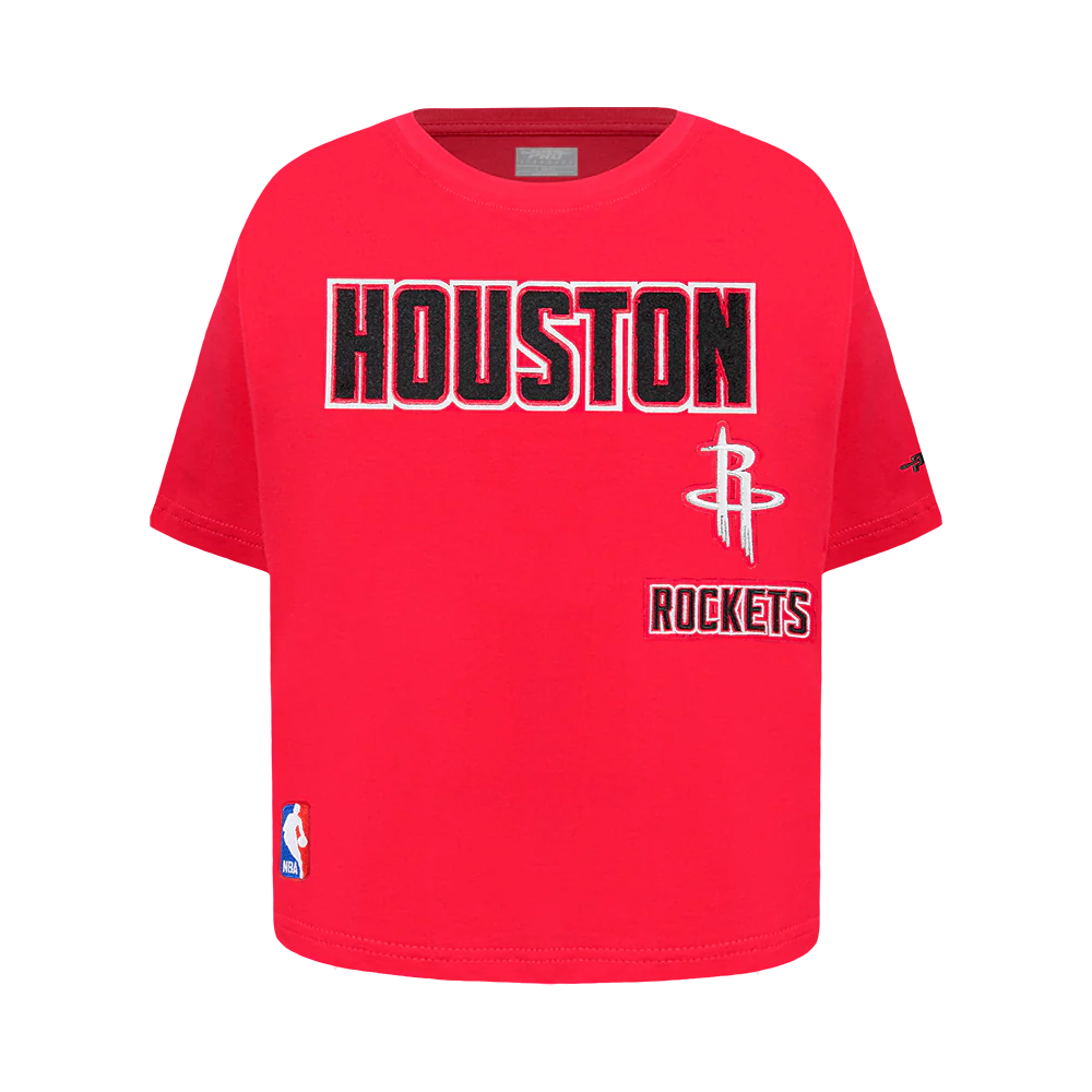 NBA HOUSTON ROCKETS RETRO CLASSIC LITTLE GIRLS SHORT SLEEVE BOXY TEE (RED)