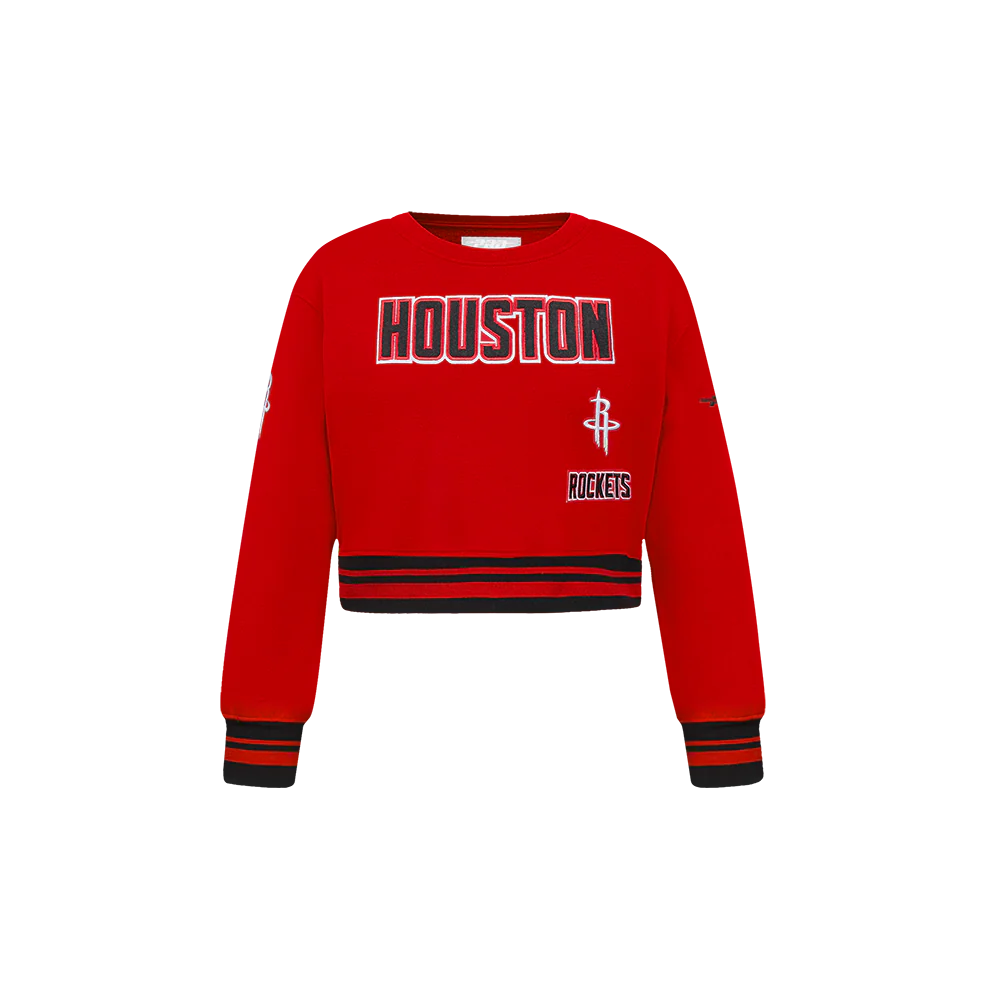 NBA HOUSTON ROCKETS RETRO CLASSIC LITTLE GIRLS RIB FLEECE CREWNECK (RED/BLACK) - Image 3