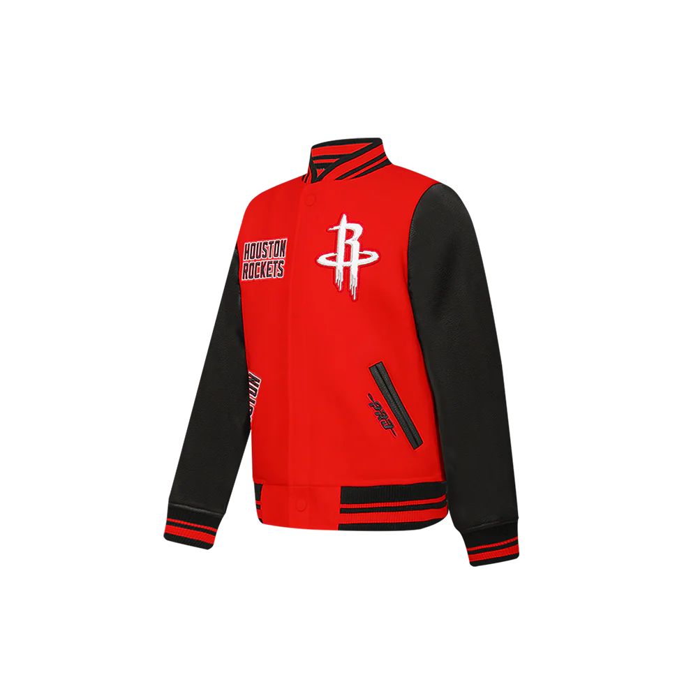 NBA HOUSTON ROCKETS RETRO CLASSIC TODDLER BOYS RIB WOOL VARSITY JACKET (RED/BLACK) - Image 4