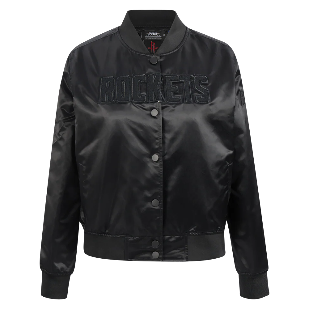 NBA HOUSTON ROCKETS TRIPLE BLACK WOMEN'S SATIN JACKET (TRIPLE BLACK)