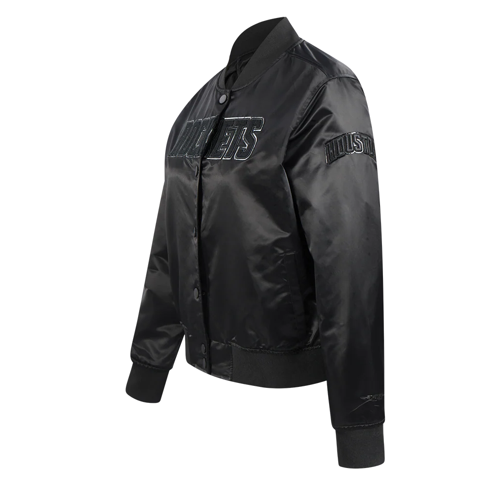 NBA HOUSTON ROCKETS TRIPLE BLACK WOMEN'S SATIN JACKET (TRIPLE BLACK) - Image 2