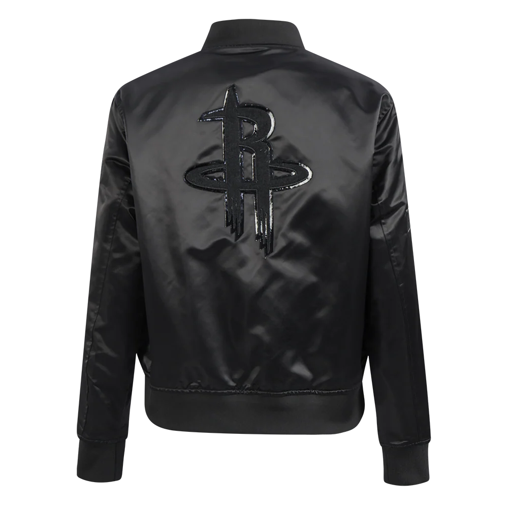 NBA HOUSTON ROCKETS TRIPLE BLACK WOMEN'S SATIN JACKET (TRIPLE BLACK) - Image 3