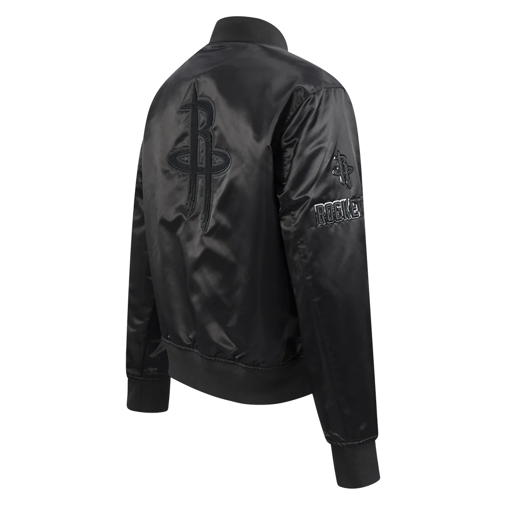 NBA HOUSTON ROCKETS TRIPLE BLACK WOMEN'S SATIN JACKET (TRIPLE BLACK) - Image 4