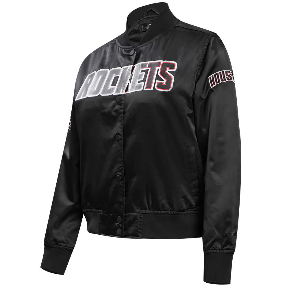 NBA HOUSTON ROCKETS CLASSIC WOMEN'S SATIN JACKET (BLACK) - Image 2