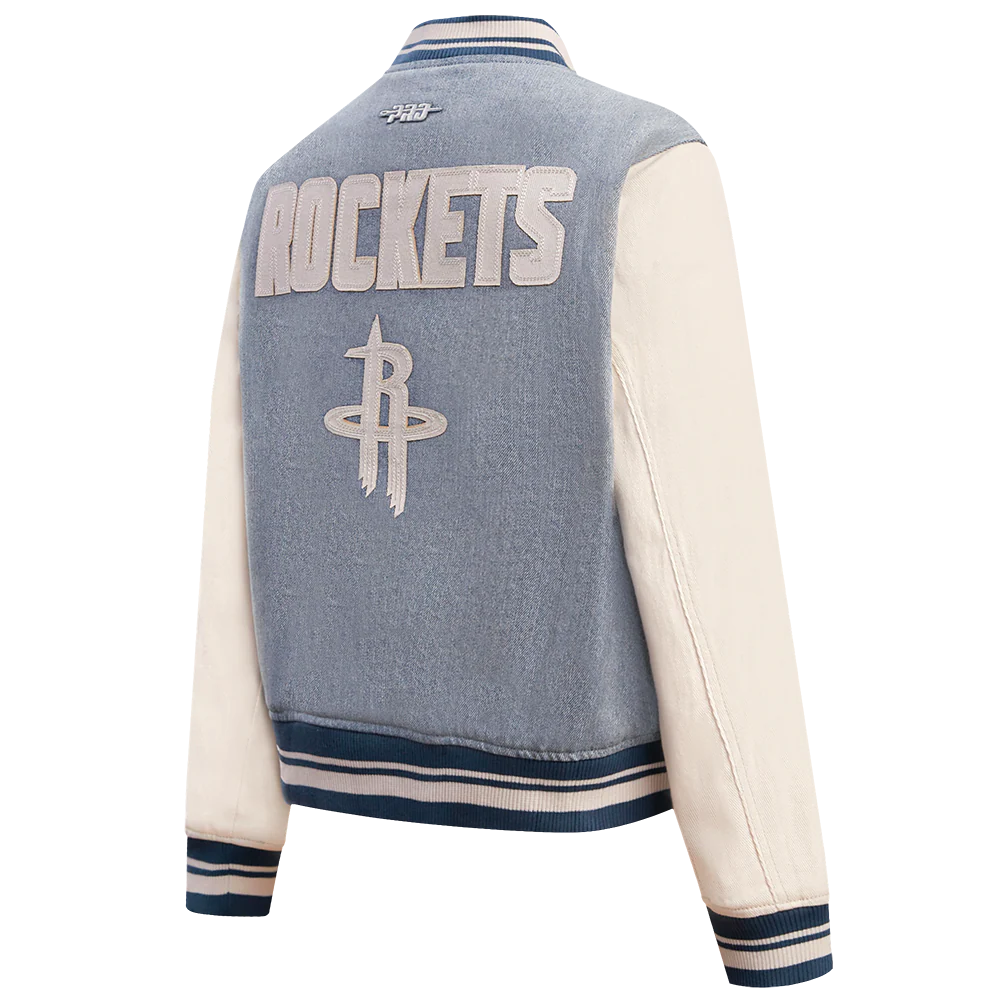 NBA HOUSTON ROCKETS VARSITY BLUES WOMEN'S DENIM VARSITY WOMEN'S JACKET (DENIM/LINEN) - Image 4