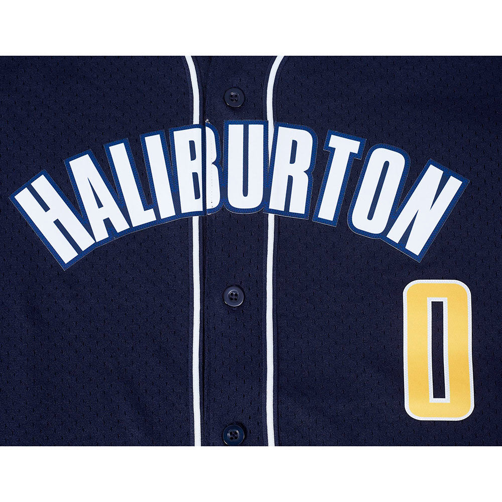 NBA INDIANA PACERS TYRESE HALIBURTON #0 CLASSIC MESH PNN MEN'S MESH BUTTON DOWN SHIRT (MIDNIGHT NAVY) - Image 8