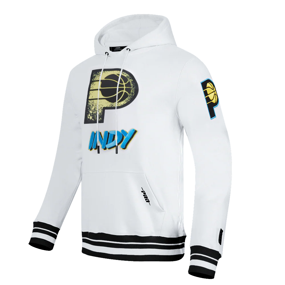 NBA INDIANA PACERS CITY EDITION 24-25 MEN'S RIB FLEECE PULLOVER HOODIE (WHITE/BLACK) - Image 2